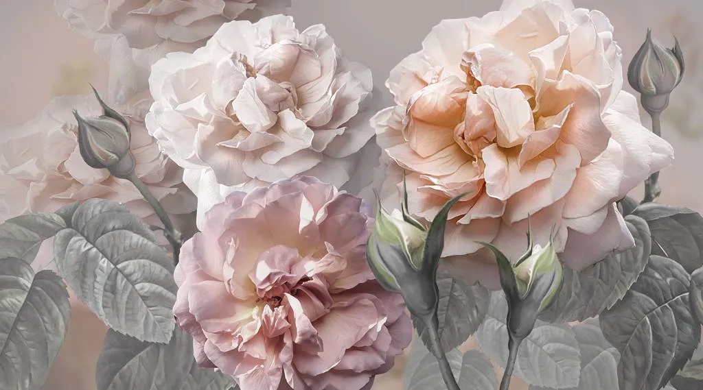 Фотообои в интерьере пионы акварелью  13-278 фото