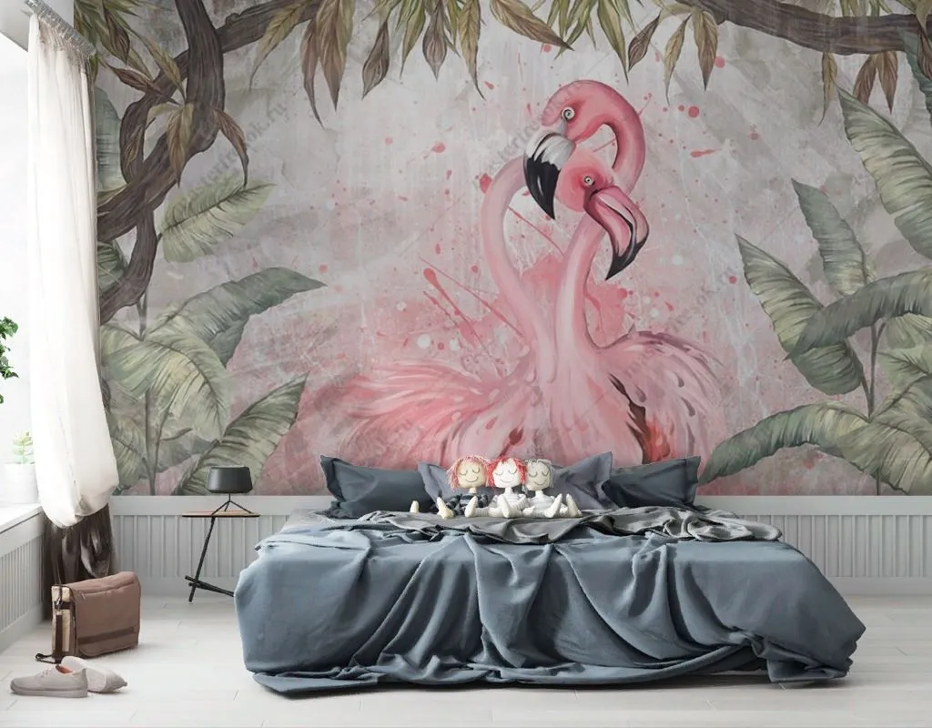 Фотообои в интерьере влюблённые фламинго  9-1692 фото