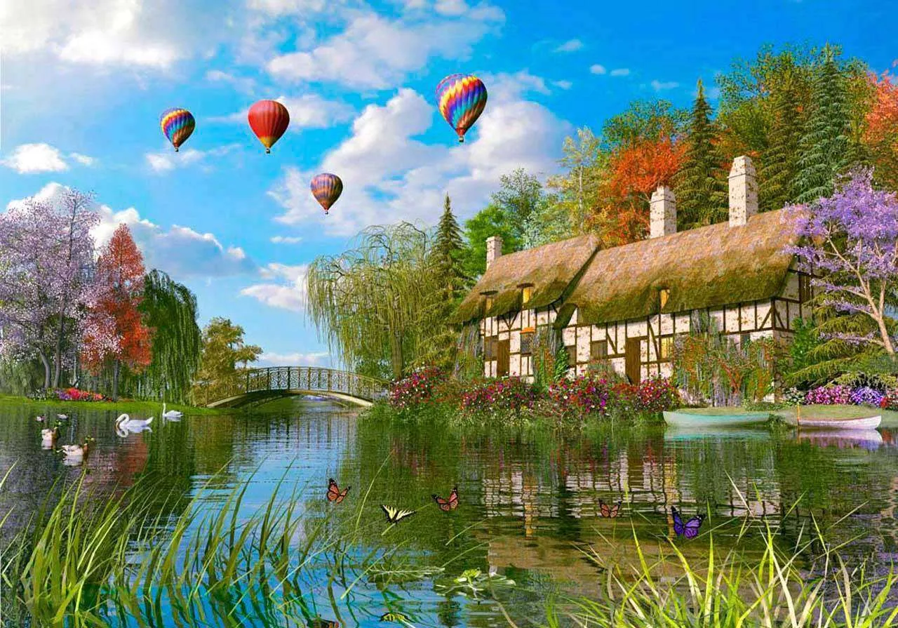 Фотообои в интерьере воздушные шары над озером  8-131 фото