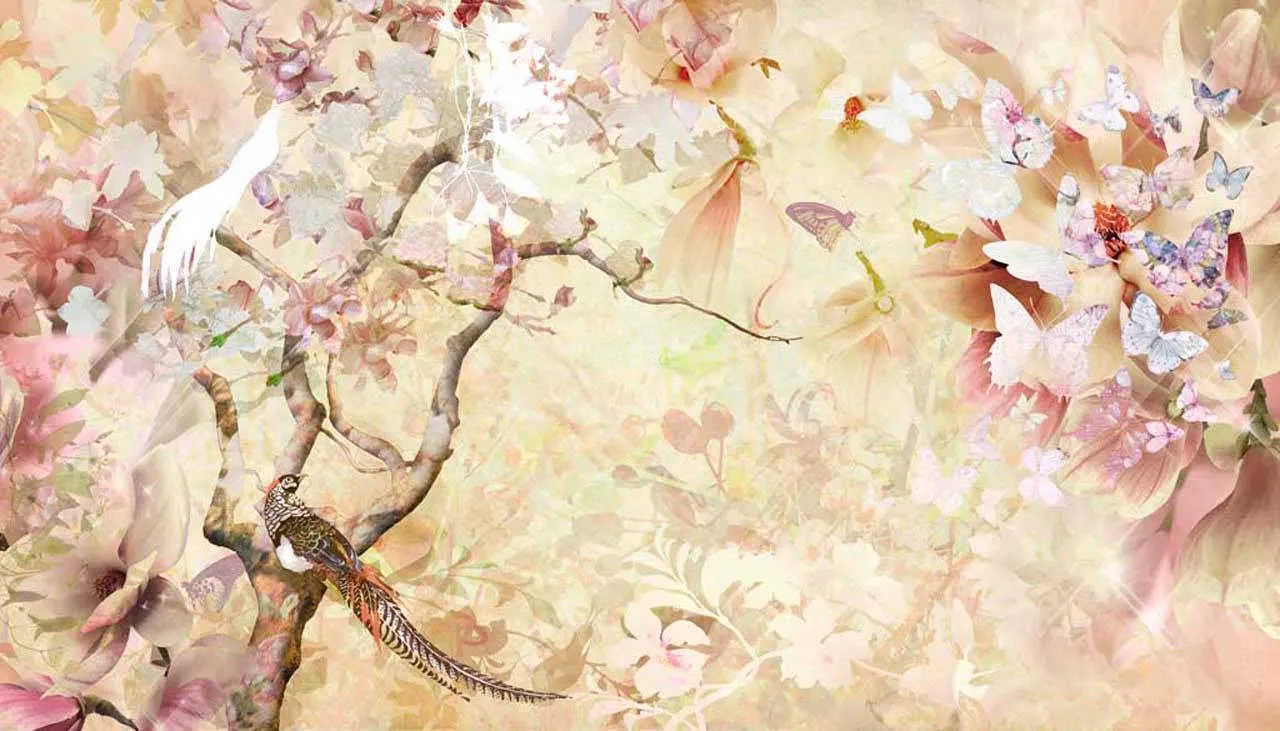 Фотообои в интерьере бабочки на розовом фоне, абстракция  7-361 фото