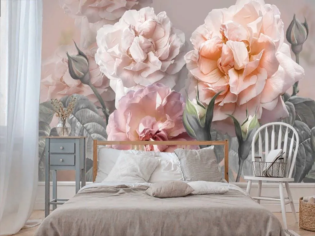 Фотообои в интерьере пионы акварелью  13-278 фото