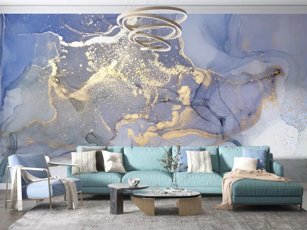 Фотообои в интерьере ярко-синий флюид арт  9-1617 фото