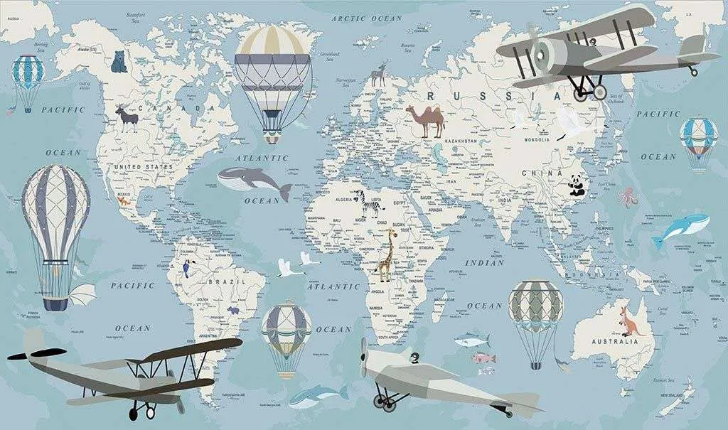 Фотообои в интерьере карта мира на зеленом фоне  12-1170 фото