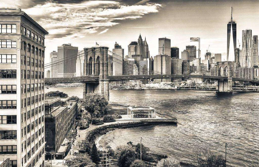 Фотообои в интерьере черно белый бруклинской мост живописный  9-825 фото