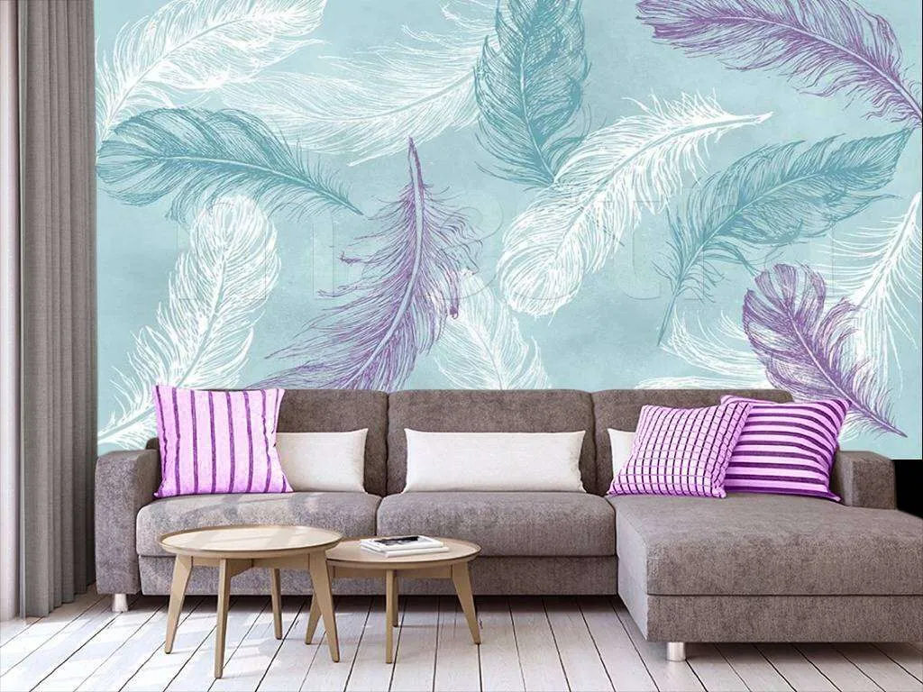 Фотообои в интерьере перья холодные  15-499 фото