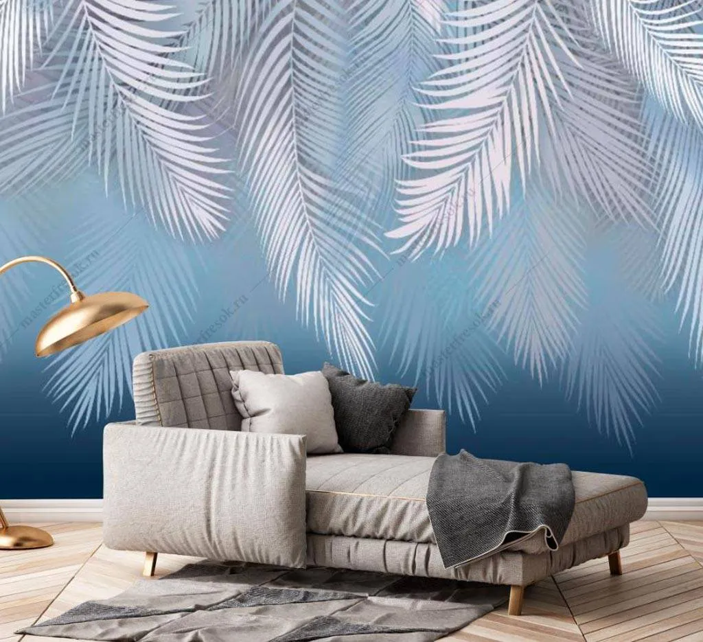 Фотообои 3д ботаника на голубом фоне  14-199