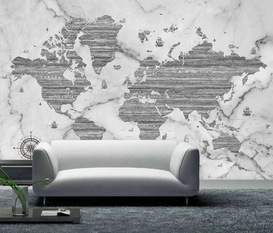 Фотообои в интерьере серая карта мира  15-086 фото
