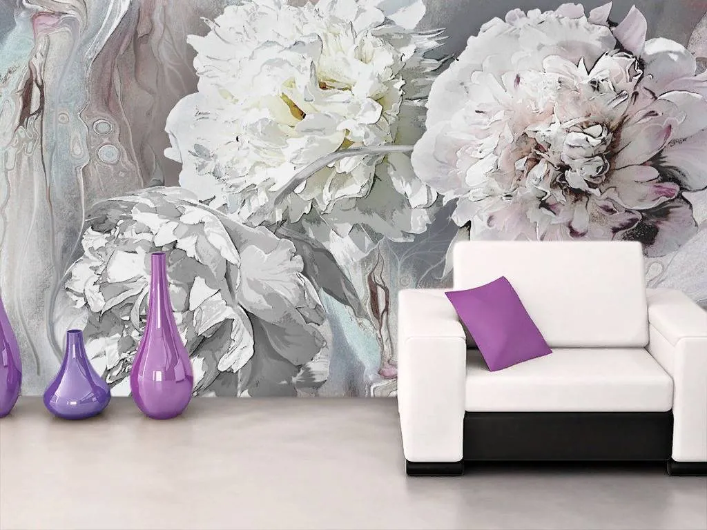 Фотообои Пионы 3д серые  13-230