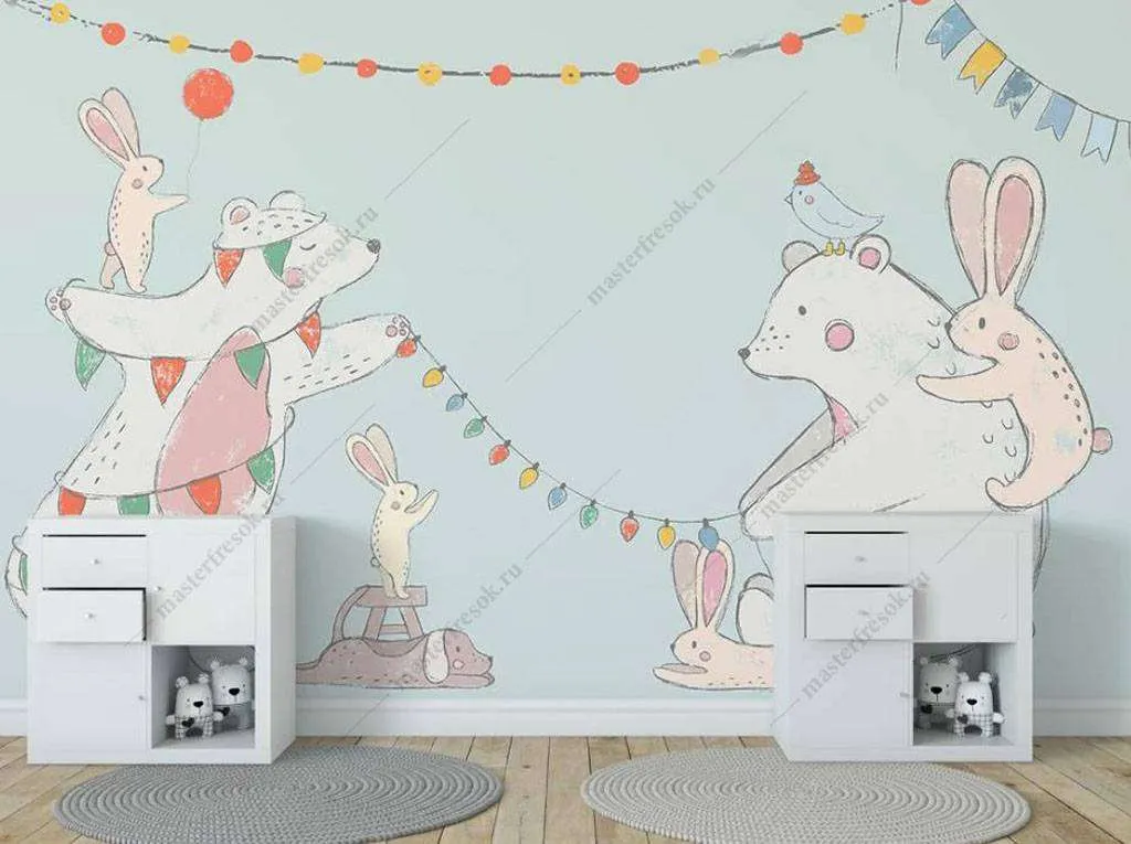 Фотообои в интерьере рождественские мишки  16-039 фото