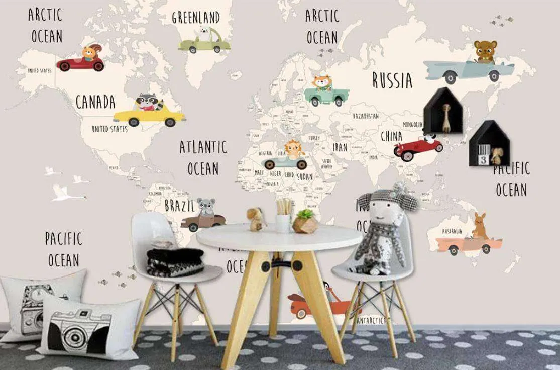 Фотообои в интерьере карта с машинками  15-290 фото