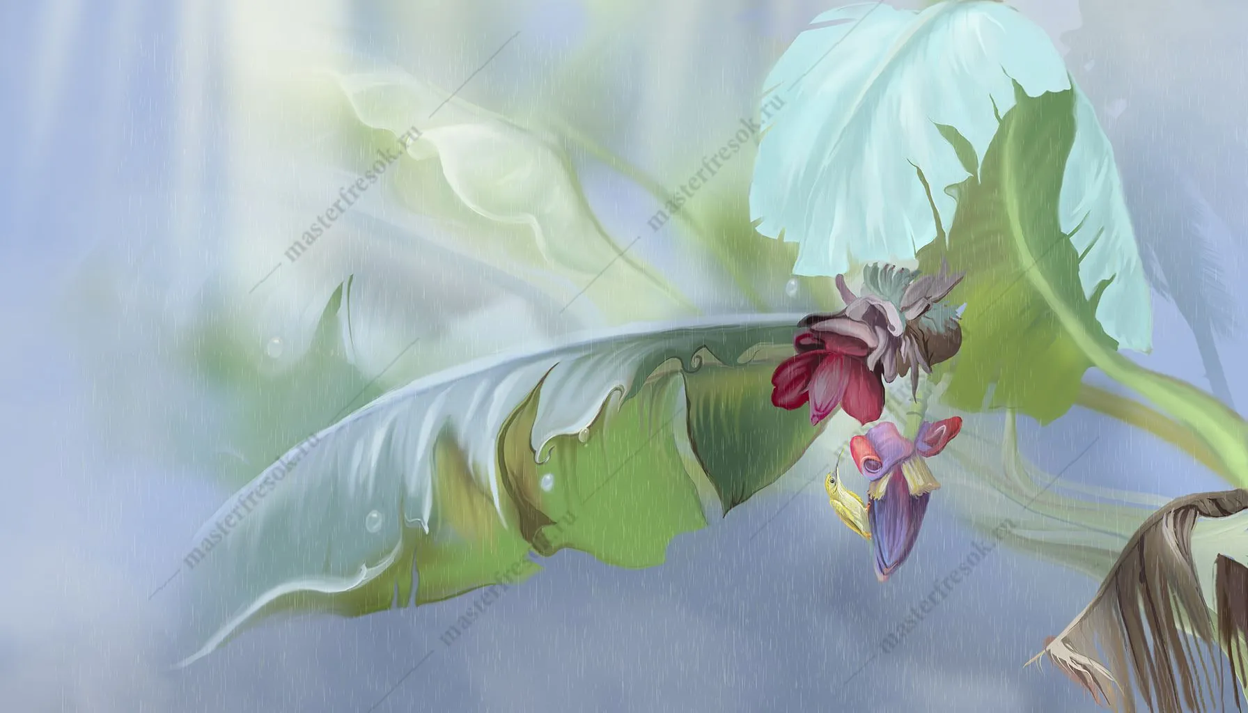 Фотообои в интерьере лист пальмы 3д  13-379 фото