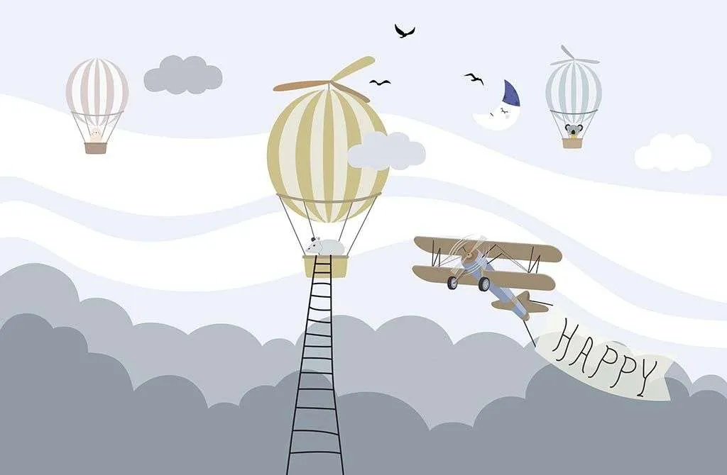 Фотообои в интерьере воздушные шары в небе  14-364 фото