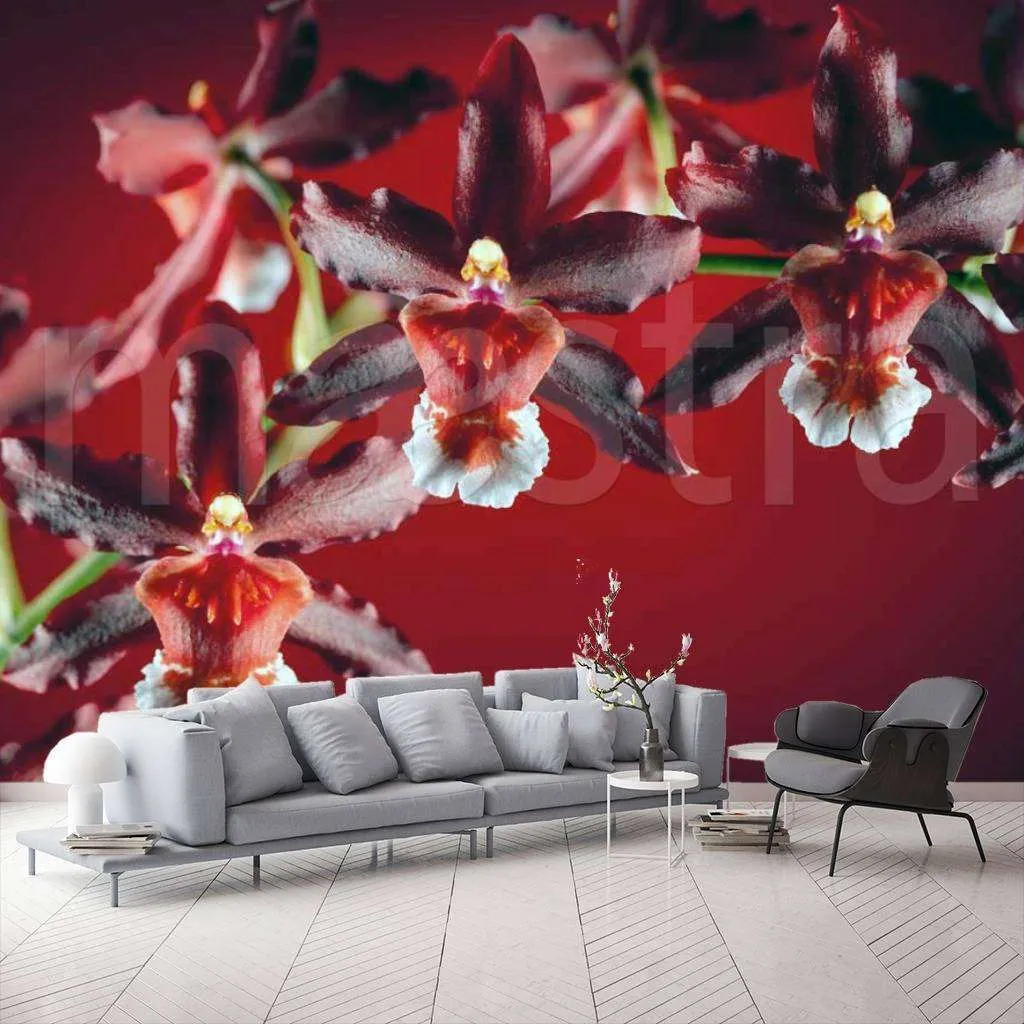 Фотообои в интерьере красные орхидеи  4-021 фото
