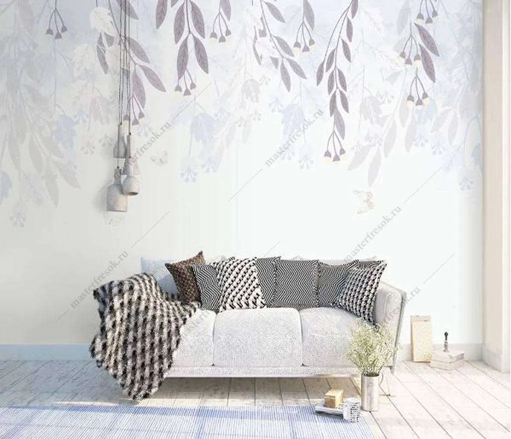 Фотообои в интерьере веточки акварель  16-178 фото