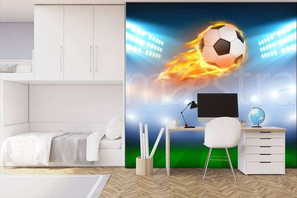 Фотообои в интерьере горящий мяч над полем  12-520 фото