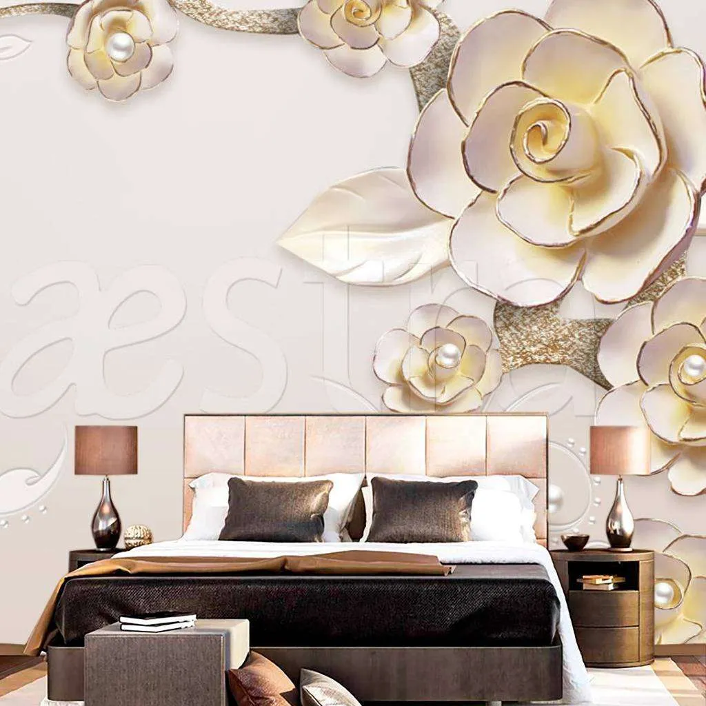 Фотообои в интерьере 3д розы золотые  10-594 фото