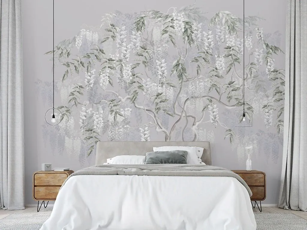 Фотообои в интерьере цветущая глициния  13-732 фото