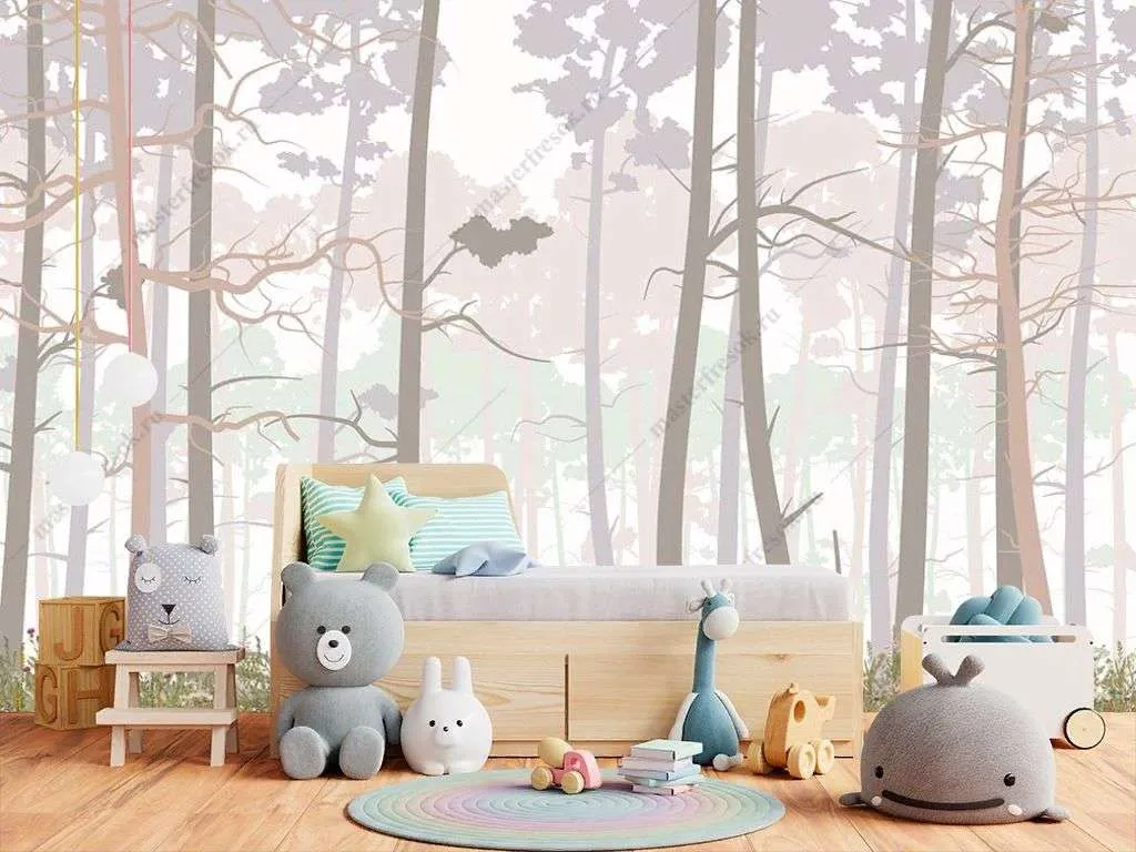 Фотообои в интерьере сказочный лес в дымке  14-459 фото