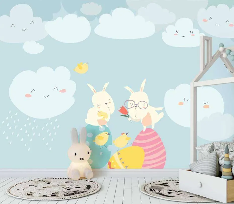 Фотообои в интерьере зайки в облаках  15-173 фото