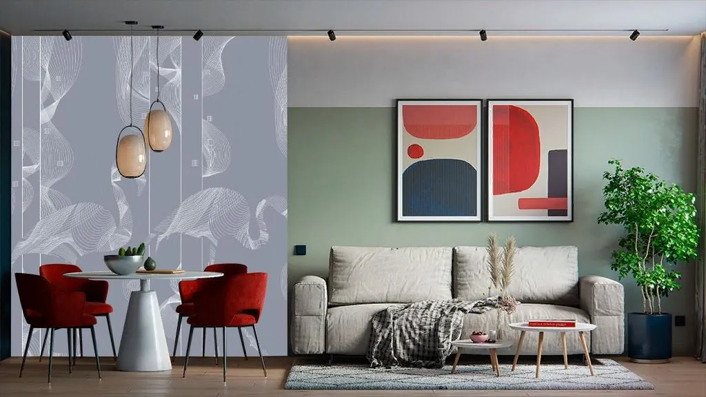 Фотообои в интерьере фламинго линии  14-792 фото