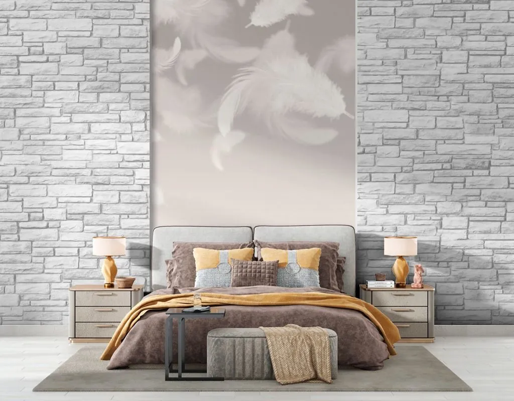 Фотообои в интерьере белые перышки  13-425 фото