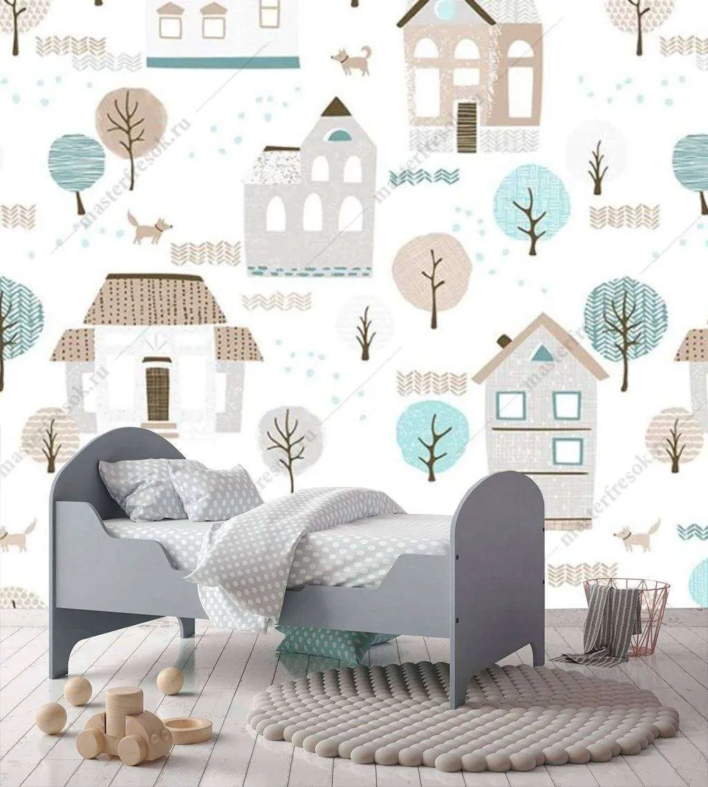 Фотообои в интерьере домики в лесу  16-048 фото