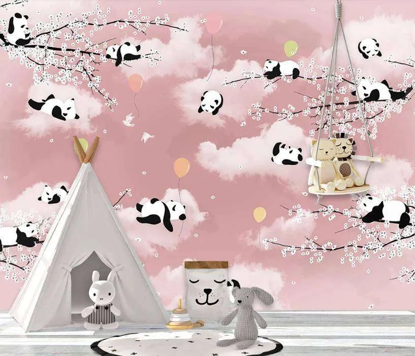 Фотообои в интерьере панды в розовых облаках  15-074 фото