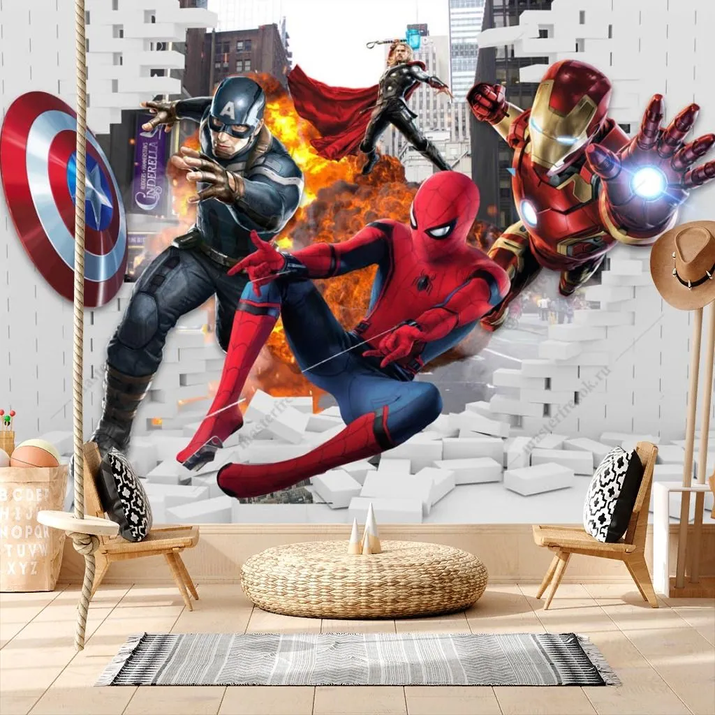 Фотообои в интерьере супергерои из стены  12-1304 фото