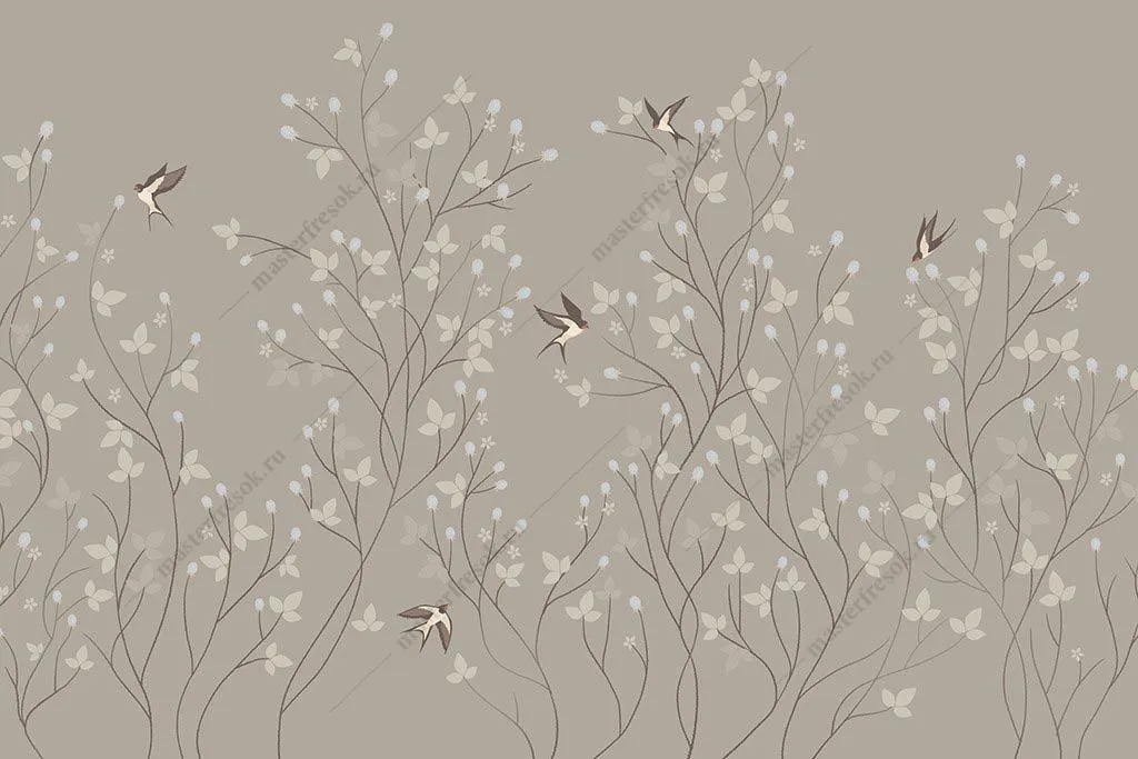 Фотообои в интерьере панно для спальни с птицами    9-1902 фото