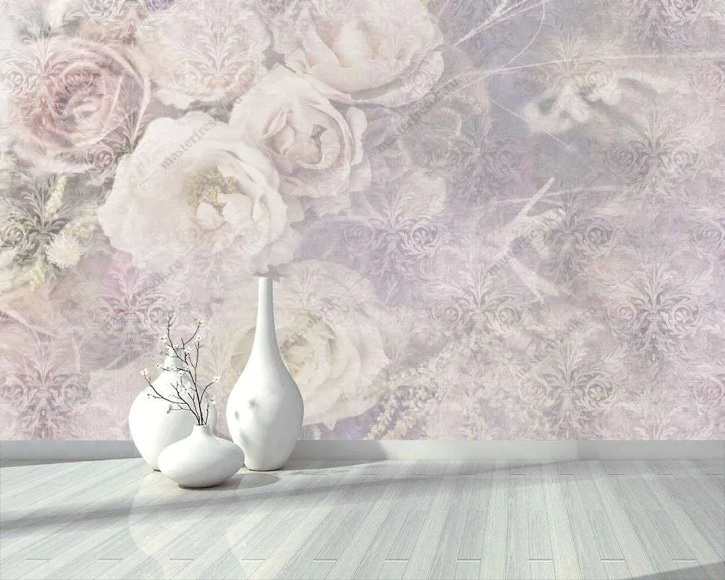 Фотообои в интерьере винтажные цветы  10-753 фото