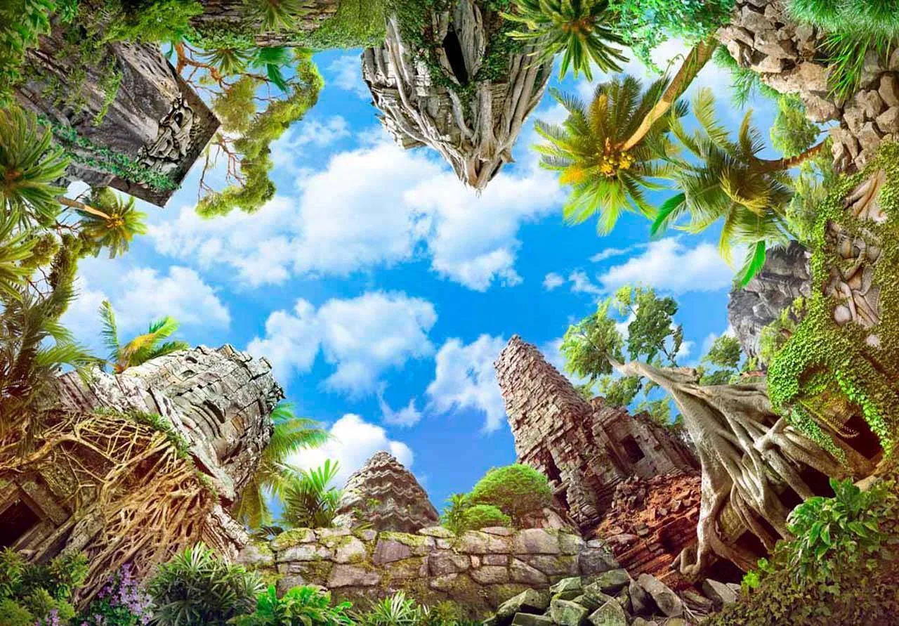 Фотообои в интерьере увеличивающая пространство тропическая природа  11-140 фото