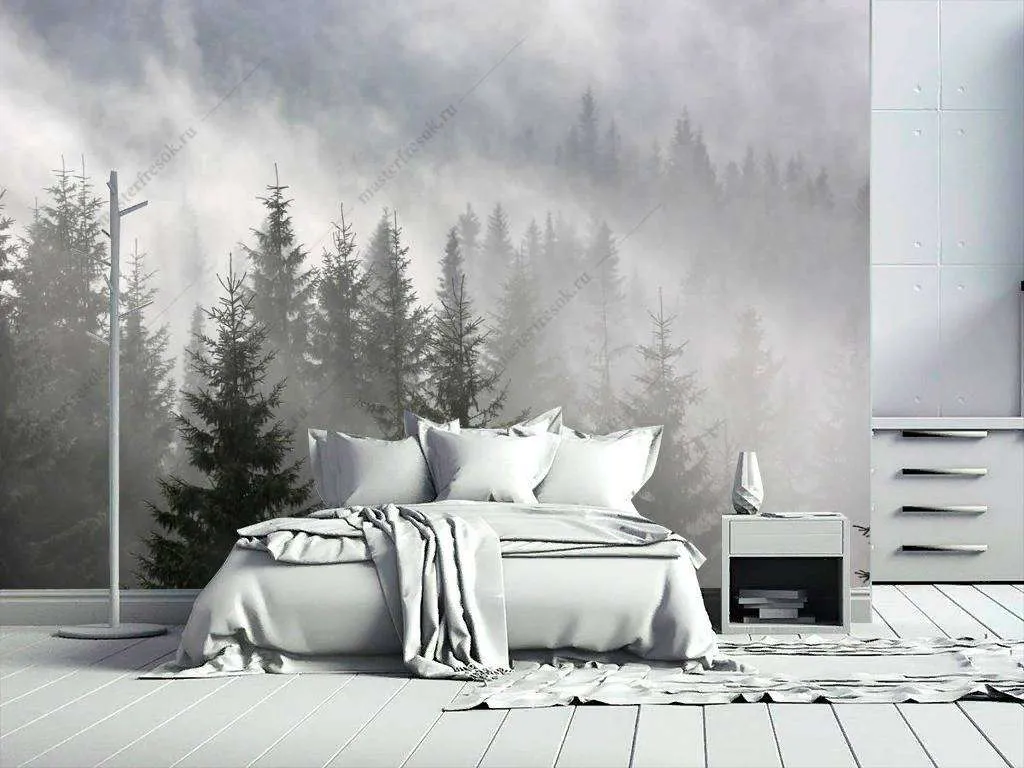 Фотообои в интерьере туманный рассвет  9-1167 фото