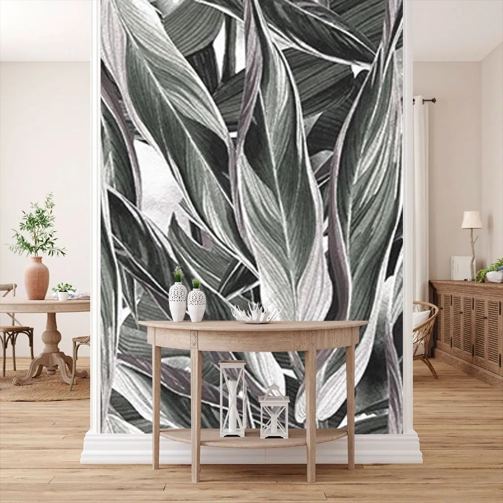 Фотообои в интерьере зеленые листья  14-447 фото