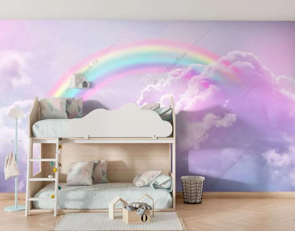 Фотообои в интерьере радуга в облаках  14-358 фото
