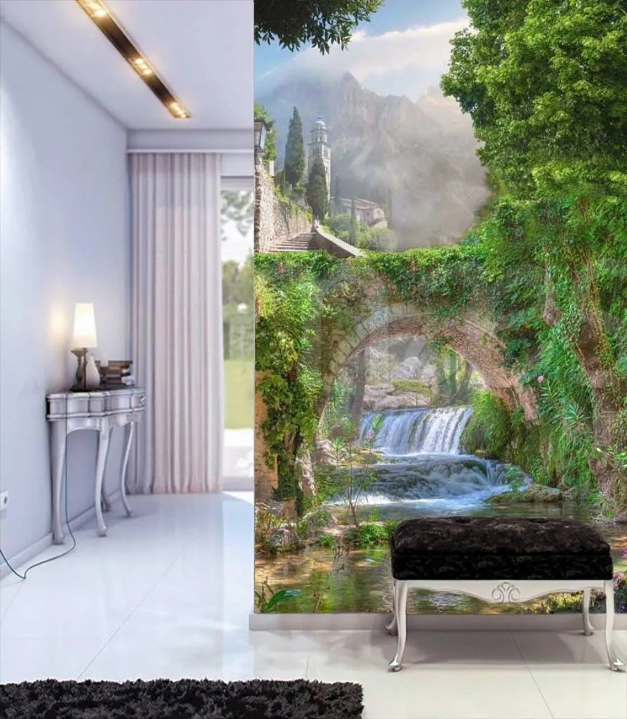 Фотообои С видом на горы и водопад  7-046