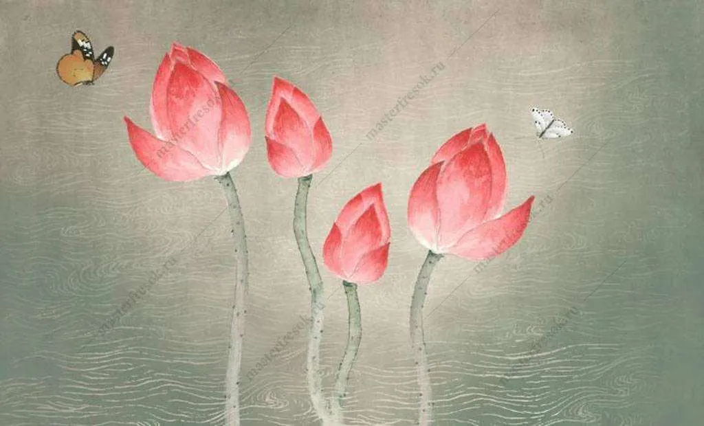 Фотообои в интерьере акварельный лотос  15-930 фото