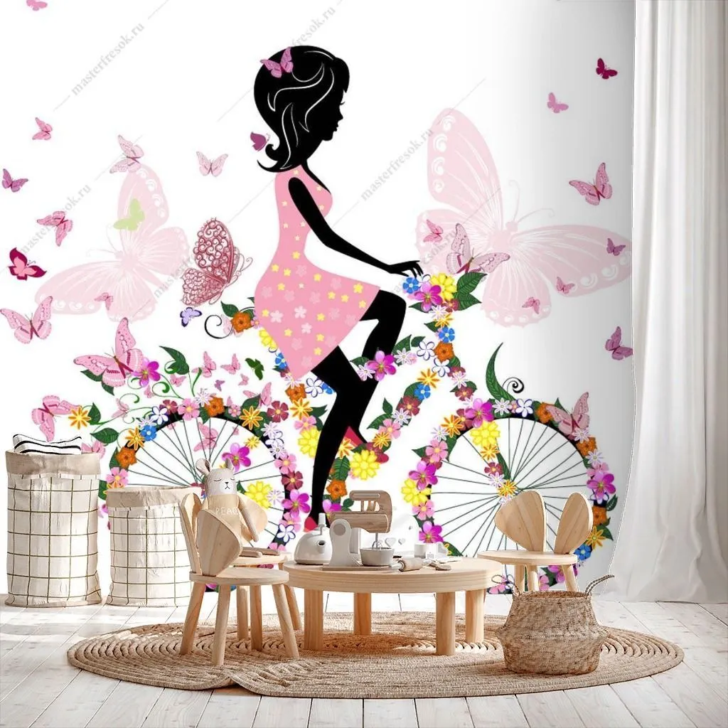 Фотообои Фея с цветами на велосипеде  12-1258