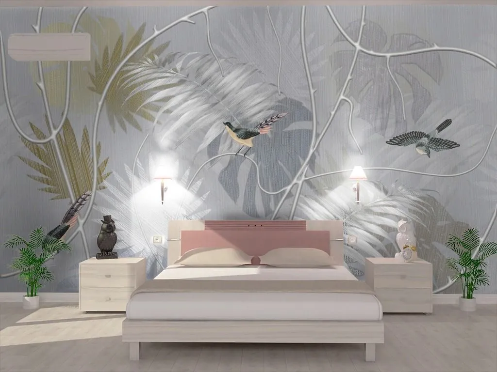 Фотообои в интерьере птицы в листьях  13-743 фото