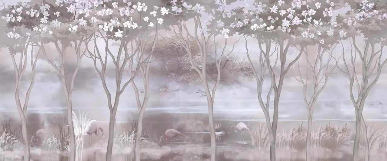 Фотообои в интерьере шум леса в тумане  13-453 фото