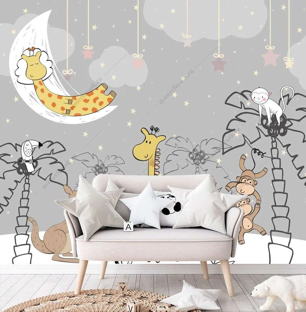 Фотообои в интерьере милые зверята на полянке  12-1312 фото