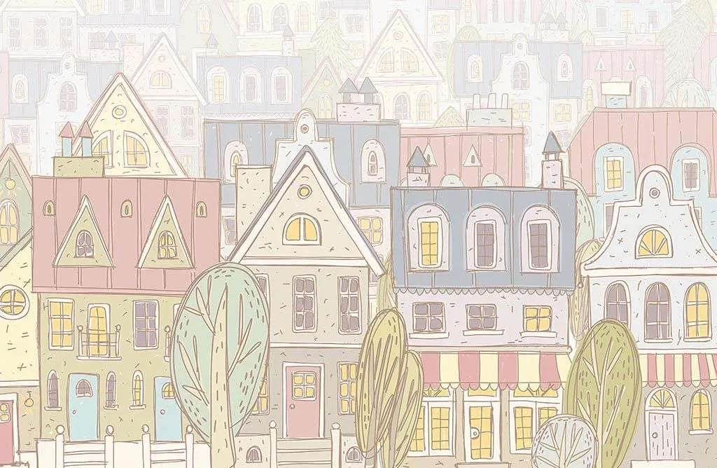 Фотообои в интерьере цветные домики  14-083 фото