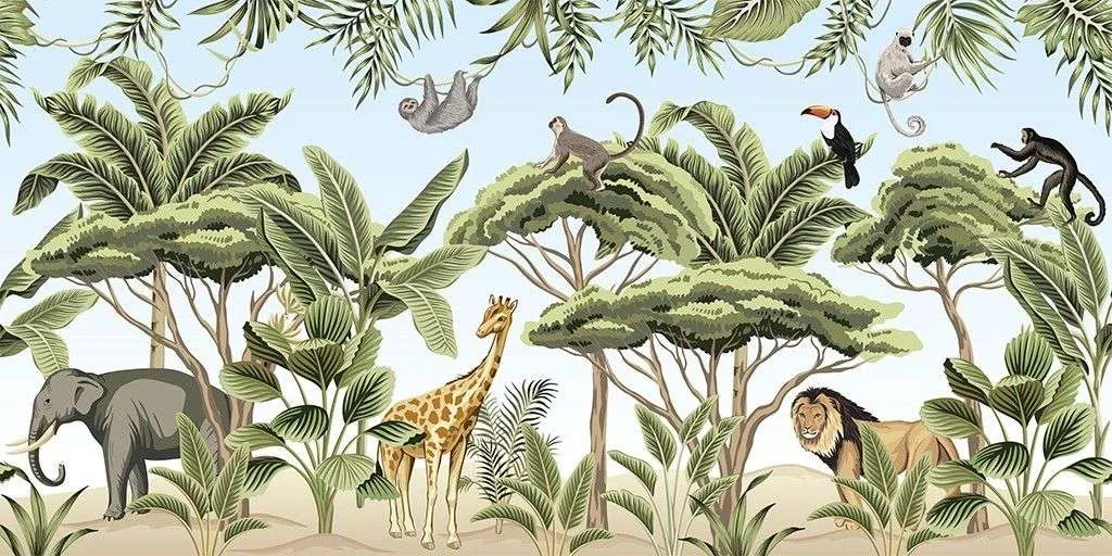 Фотообои в интерьере детские. тропический лес с животными   12-1607 фото