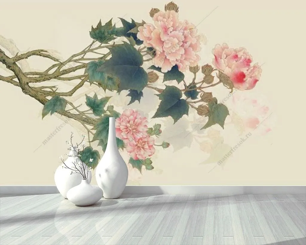 Фотообои в интерьере китайские пионы  15-960 фото