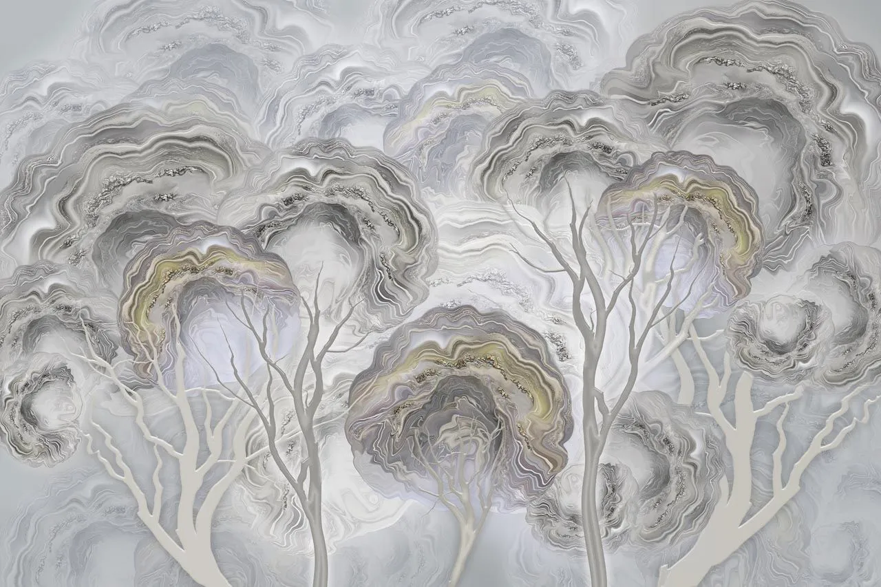 Фотообои в интерьере мрамор в форме деревьев  13-578 фото