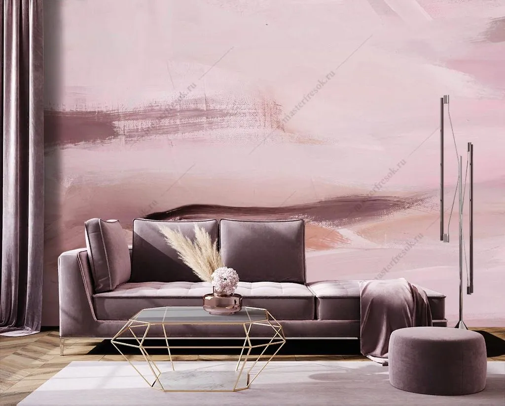 Фотообои в интерьере бледно розовая акварель  9-1372 фото