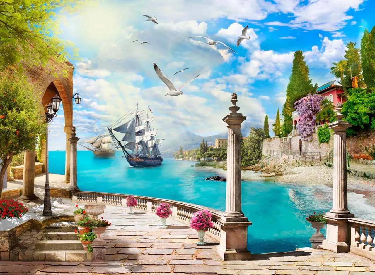 Фотообои в интерьере корабли возвращаются. вид с набережной  7-364 фото