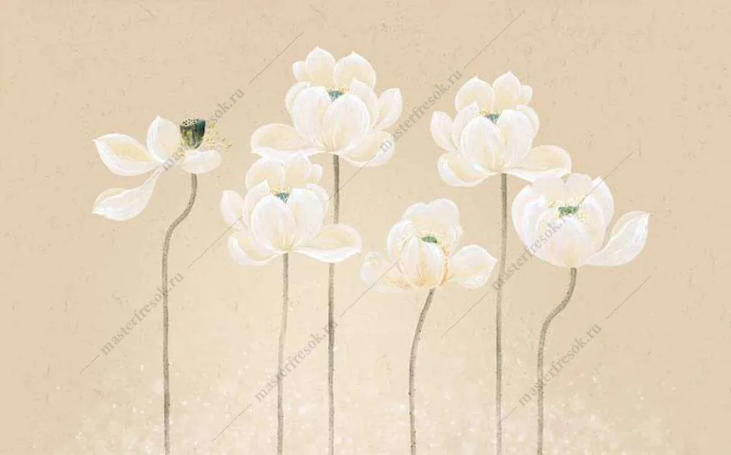 Фотообои в интерьере белые маки  15-892 фото