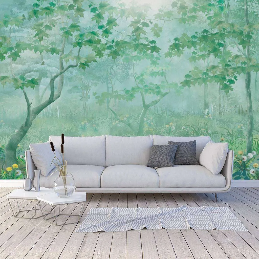 Фотообои Бесшовные обои на стену:  Зеленый лес в тумане. Артикул: 13-242  