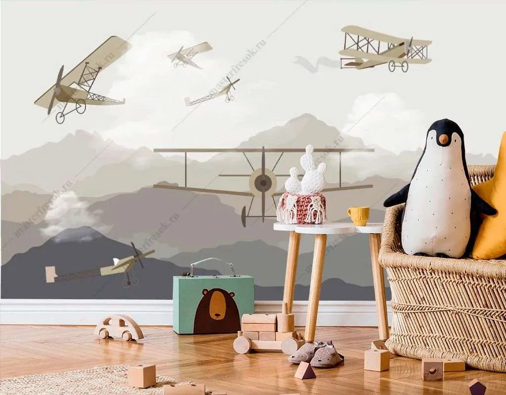 Фотообои в интерьере ретро самолет в горах  12-1451 фото
