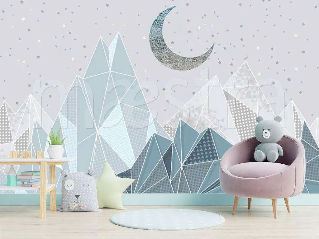 Фотообои в интерьере горы серо-голубые  15-144 фото